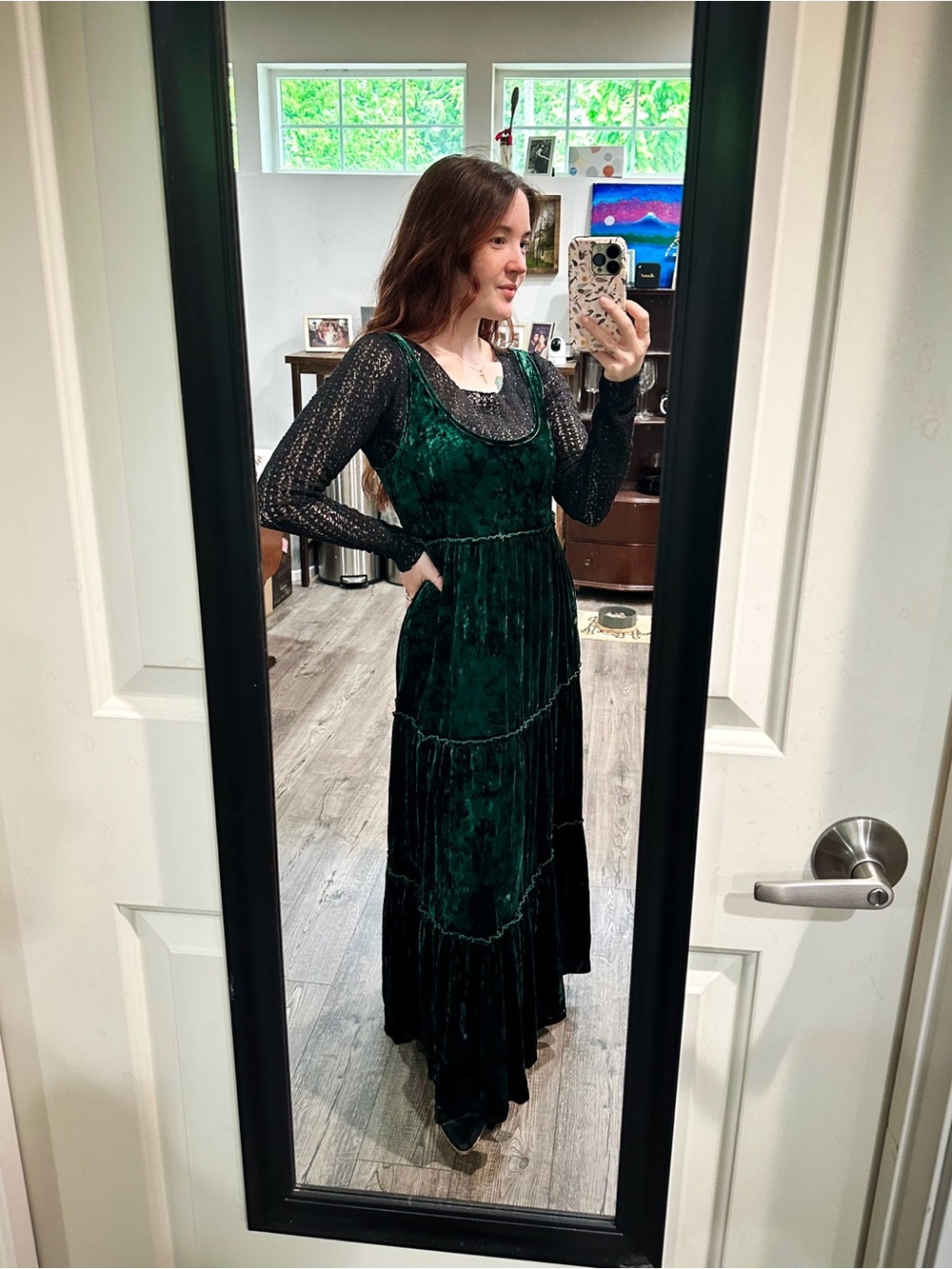 Natural Life Emerald Green Crushed Velvet Tiered Dress - Picture 3 of 3